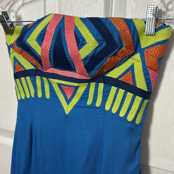 Mara Hoffman mini strapless dress geometric embroidered neon 80s size 2 lined - Picture 3 of 11